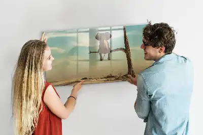 Beschrijfbaar glazen magneetbord met design van een olifant op een boom