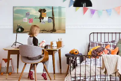 Beschrijfbaar glazen magneetbord met design van een olifant op een boom