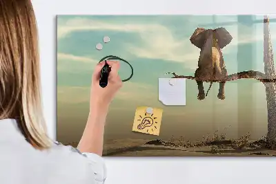 Beschrijfbaar glazen magneetbord met design van een olifant op een boom