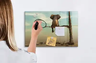 Beschrijfbaar glazen magneetbord met design van een olifant op een boom