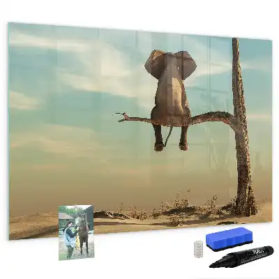 Beschrijfbaar glazen magneetbord met design van een olifant op een boom