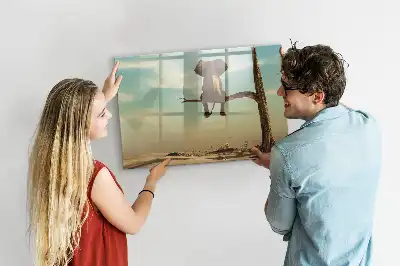 Beschrijfbaar glazen magneetbord met design van een olifant op een boom