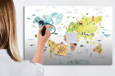 Magnetisch glazen schrijfbord met dieren wereldkaart