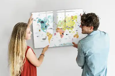Magnetisch glazen schrijfbord met dieren wereldkaart