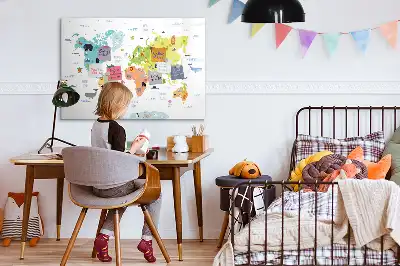Magnetisch glazen schrijfbord met dieren wereldkaart