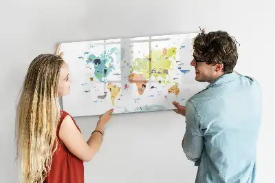 Magnetisch glazen schrijfbord met dieren wereldkaart