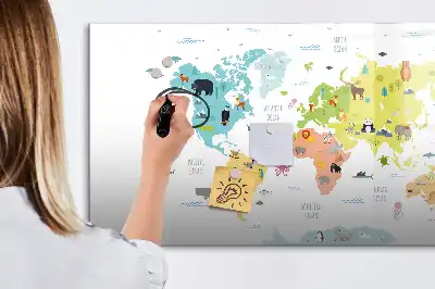 Magnetisch glazen schrijfbord met dieren wereldkaart