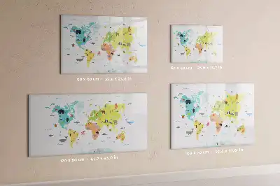 Magnetisch glazen schrijfbord met dieren wereldkaart