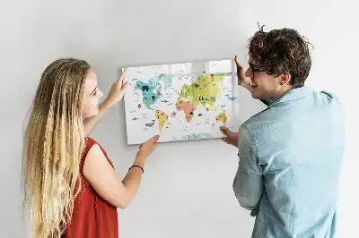 Magnetisch glazen schrijfbord met dieren wereldkaart