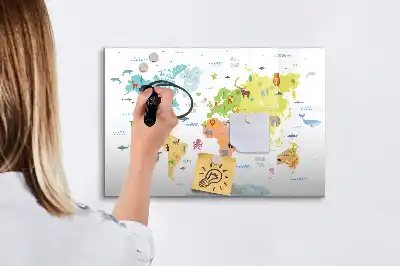 Magnetisch glazen schrijfbord met dieren wereldkaart