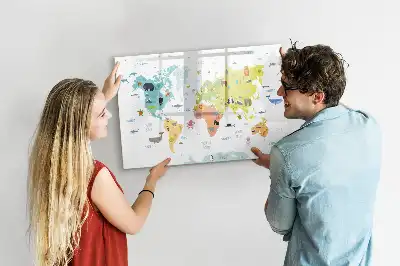 Magnetisch glazen schrijfbord met dieren wereldkaart