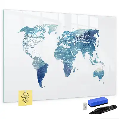 Glazen magneetbord wereldkaart beschrijfbaar designbord