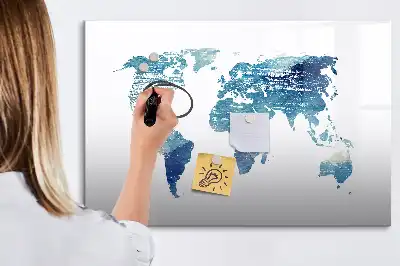 Glazen magneetbord wereldkaart beschrijfbaar designbord