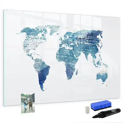 Glazen magneetbord wereldkaart beschrijfbaar designbord