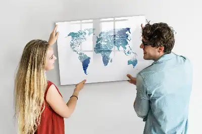 Glazen magneetbord wereldkaart beschrijfbaar designbord