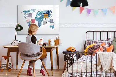 Glazen magneetbord wereldkaart beschrijfbaar designbord