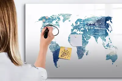 Glazen magneetbord wereldkaart beschrijfbaar designbord