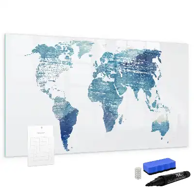 Glazen magneetbord wereldkaart beschrijfbaar designbord