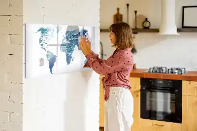 Glazen magneetbord wereldkaart beschrijfbaar designbord