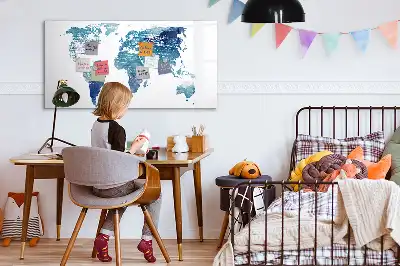 Glazen magneetbord wereldkaart beschrijfbaar designbord