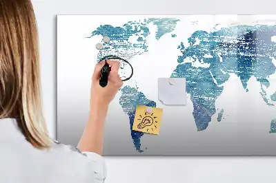 Glazen magneetbord wereldkaart beschrijfbaar designbord