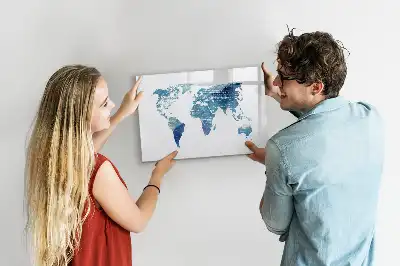 Glazen magneetbord wereldkaart beschrijfbaar designbord