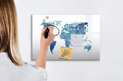 Glazen magneetbord wereldkaart beschrijfbaar designbord