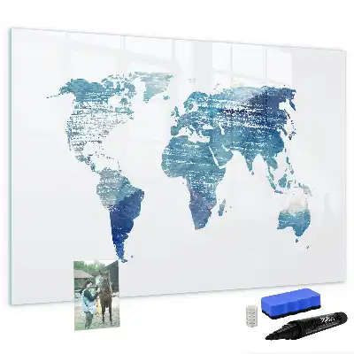 Glazen magneetbord wereldkaart beschrijfbaar designbord