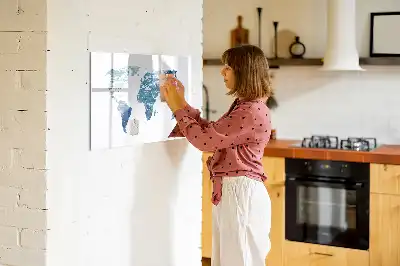 Glazen magneetbord wereldkaart beschrijfbaar designbord