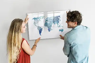 Glazen magneetbord wereldkaart beschrijfbaar designbord