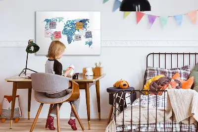 Glazen magneetbord wereldkaart beschrijfbaar designbord