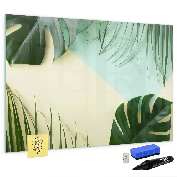 Magnetisch glazen schrijfbord met motief van monsterabladeren voor notities en foto's