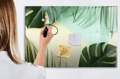 Magnetisch glazen schrijfbord met motief van monsterabladeren voor notities en foto's
