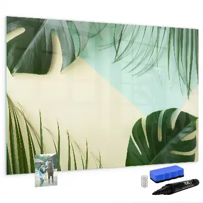 Magnetisch glazen schrijfbord met motief van monsterabladeren voor notities en foto's