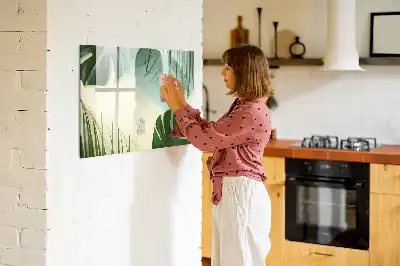 Magnetisch glazen schrijfbord met motief van monsterabladeren voor notities en foto's
