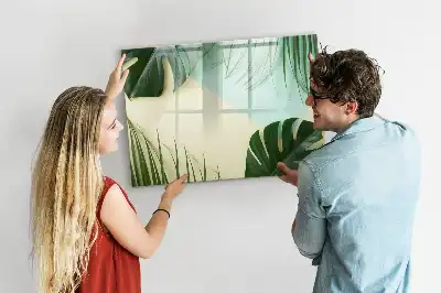 Magnetisch glazen schrijfbord met motief van monsterabladeren voor notities en foto's