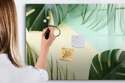 Magnetisch glazen schrijfbord met motief van monsterabladeren voor notities en foto's