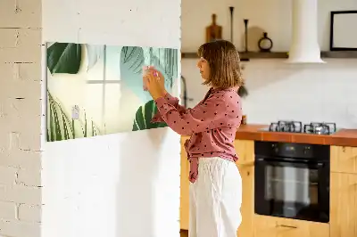 Magnetisch glazen schrijfbord met motief van monsterabladeren voor notities en foto's