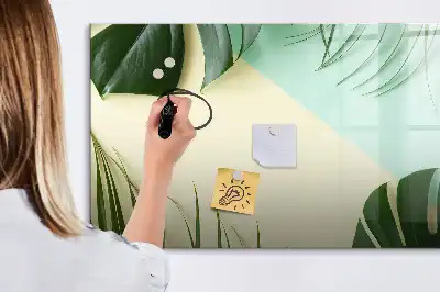 Magnetisch glazen schrijfbord met motief van monsterabladeren voor notities en foto's