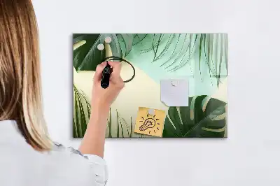 Magnetisch glazen schrijfbord met motief van monsterabladeren voor notities en foto's