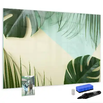 Magnetisch glazen schrijfbord met motief van monsterabladeren voor notities en foto's