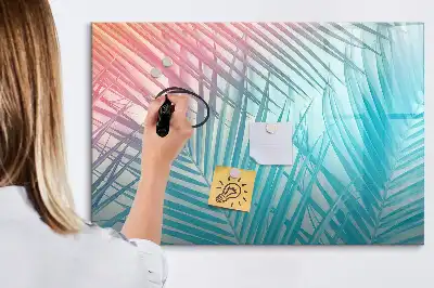 Beschrijfbaar glazen magneetbord met tropische palmprint