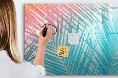 Beschrijfbaar glazen magneetbord met tropische palmprint
