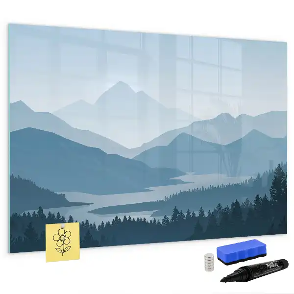 Magnetisch glazen memobord met berglandschap print