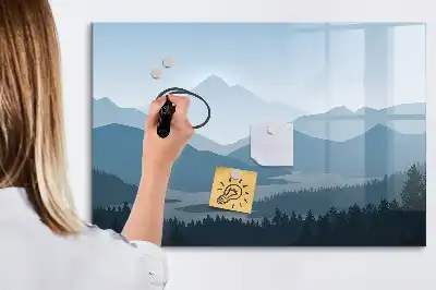 Magnetisch glazen memobord met berglandschap print