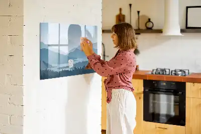 Magnetisch glazen memobord met berglandschap print