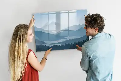 Magnetisch glazen memobord met berglandschap print