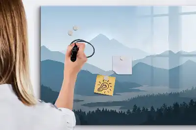 Magnetisch glazen memobord met berglandschap print