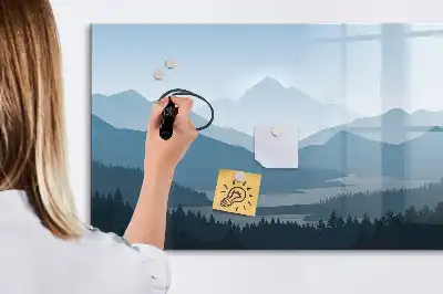 Magnetisch glazen memobord met berglandschap print