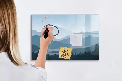 Magnetisch glazen memobord met berglandschap print